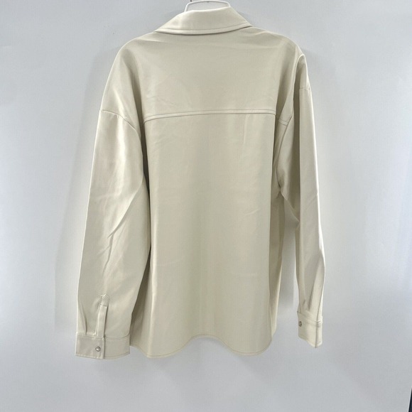 NWT WeWoreWhat Vegan Leather Overshirt Shacket Jacket Cream sz M $118 MSRP - Picture 6 of 8